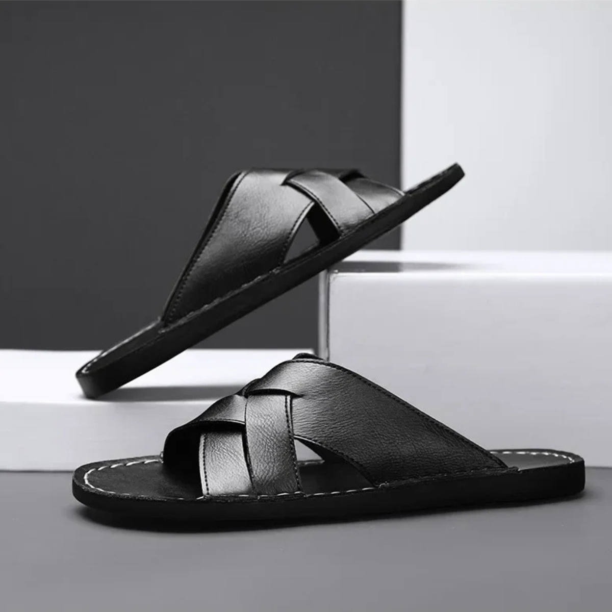 The York Minster Men’s Leather Cross Strap Sandals