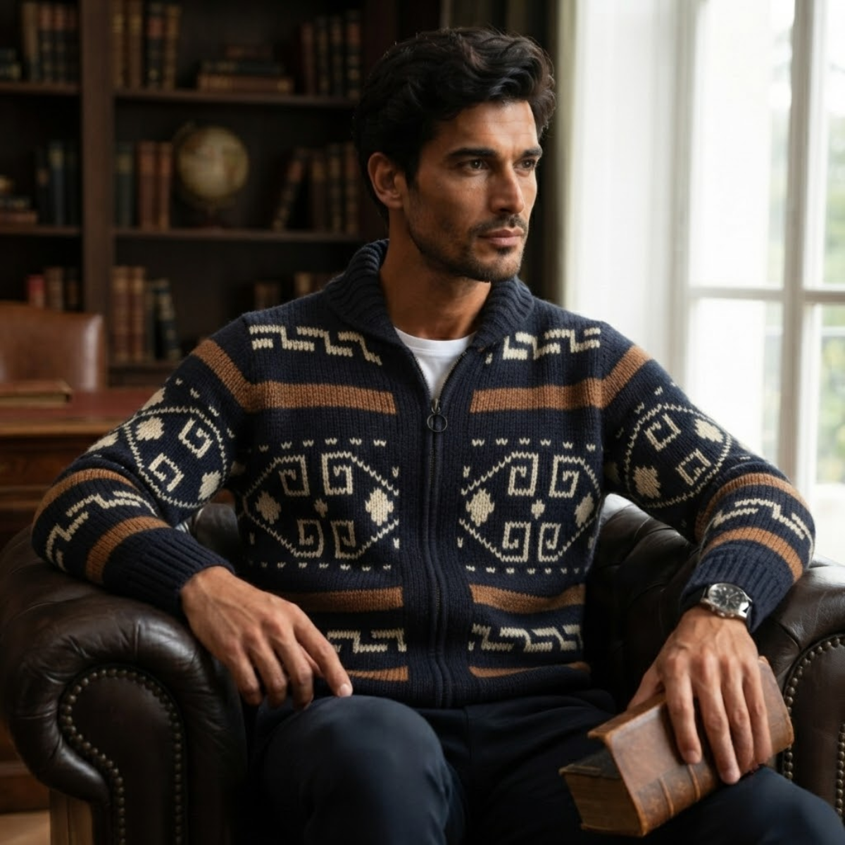 The Serravalle Men’s Button-Up Knit Cashmere Shawl Collar Cardigan