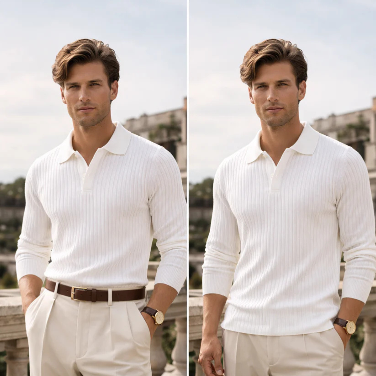 The Wayzata Men's Ribbed Knit Collar Polo Shirt