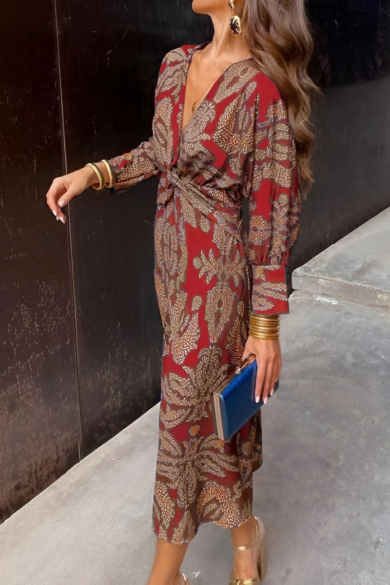 Women's Patterned Midi with Cinched Waist