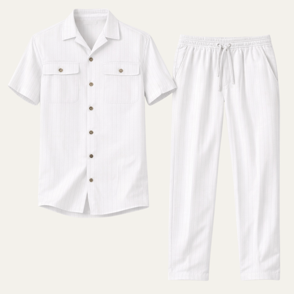 The Bastille Men’s Short Sleeve Button Up Shirt with Trousers Casual Beach Set