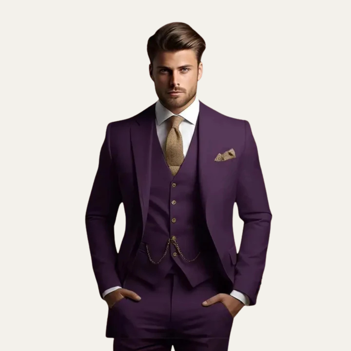 The Oakmont Men’s Classic Elegant Wedding 3 Piece Slim Fit Suit Set