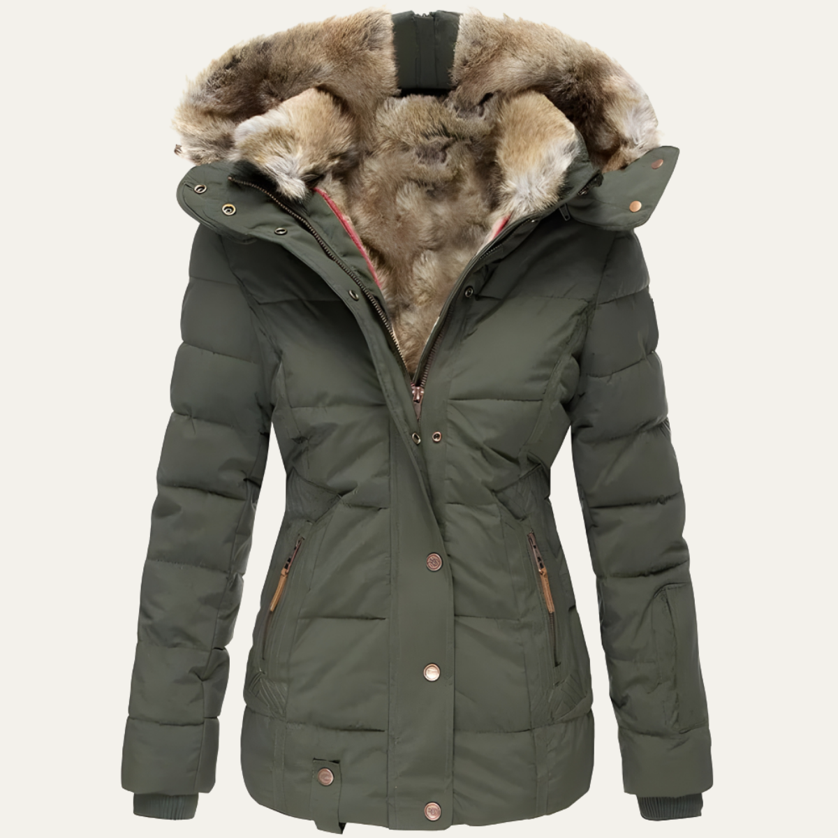 Women's Quilted Winter Coat | Long Jacket with Detachable Fur Hood