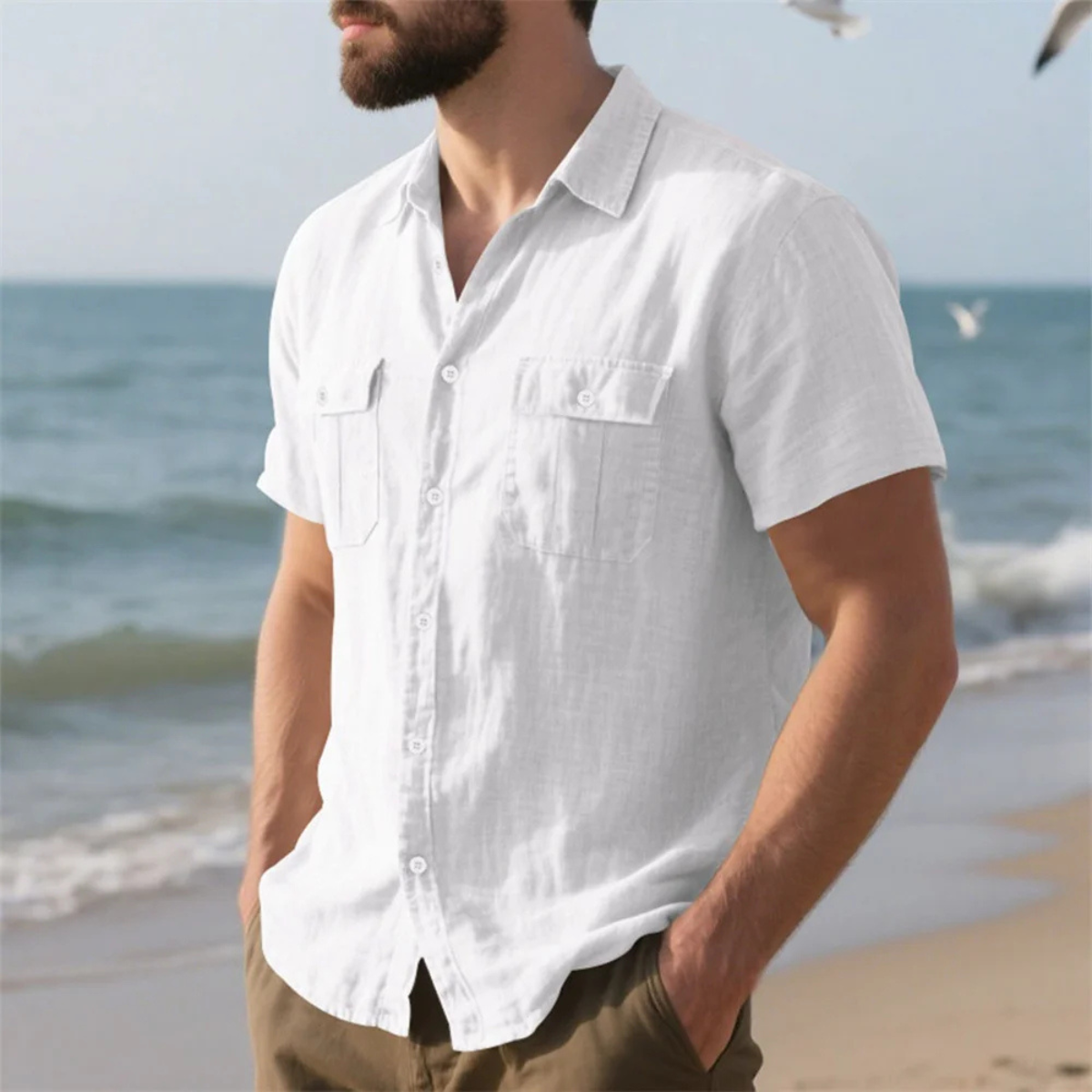 The Norwich Men’s Cotton Linen Short Sleeve Shirt with Double Pockets