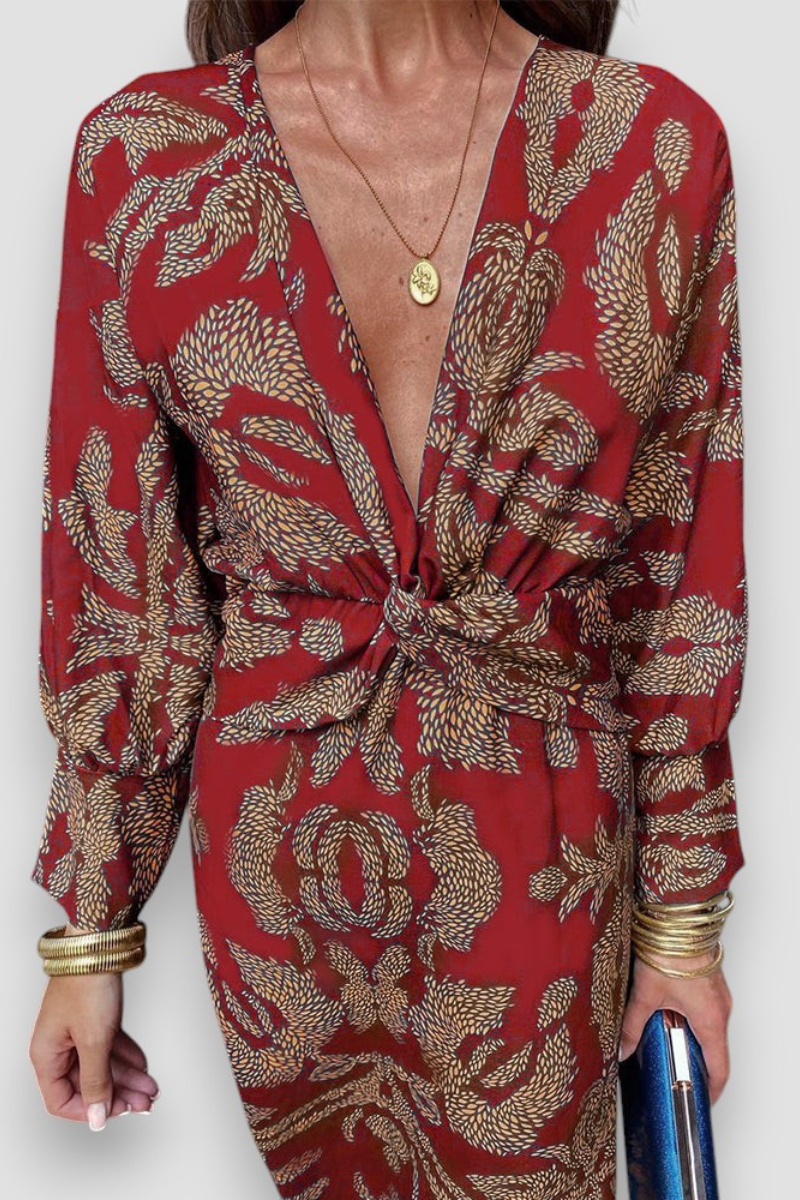 Women's Patterned Midi with Cinched Waist