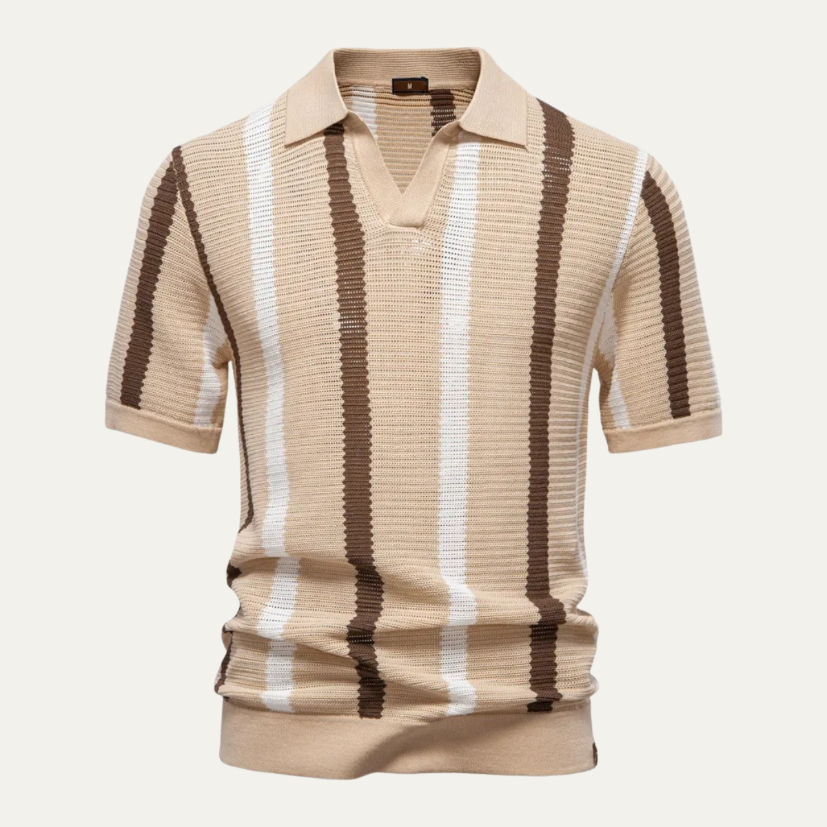 The Spoleto Men's Soft Striped Ribbed Knit Polo Shirt
