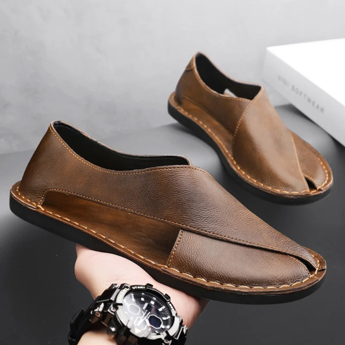 The Pitigliano Men’s Casual Summer Leather Slip On Sandals
