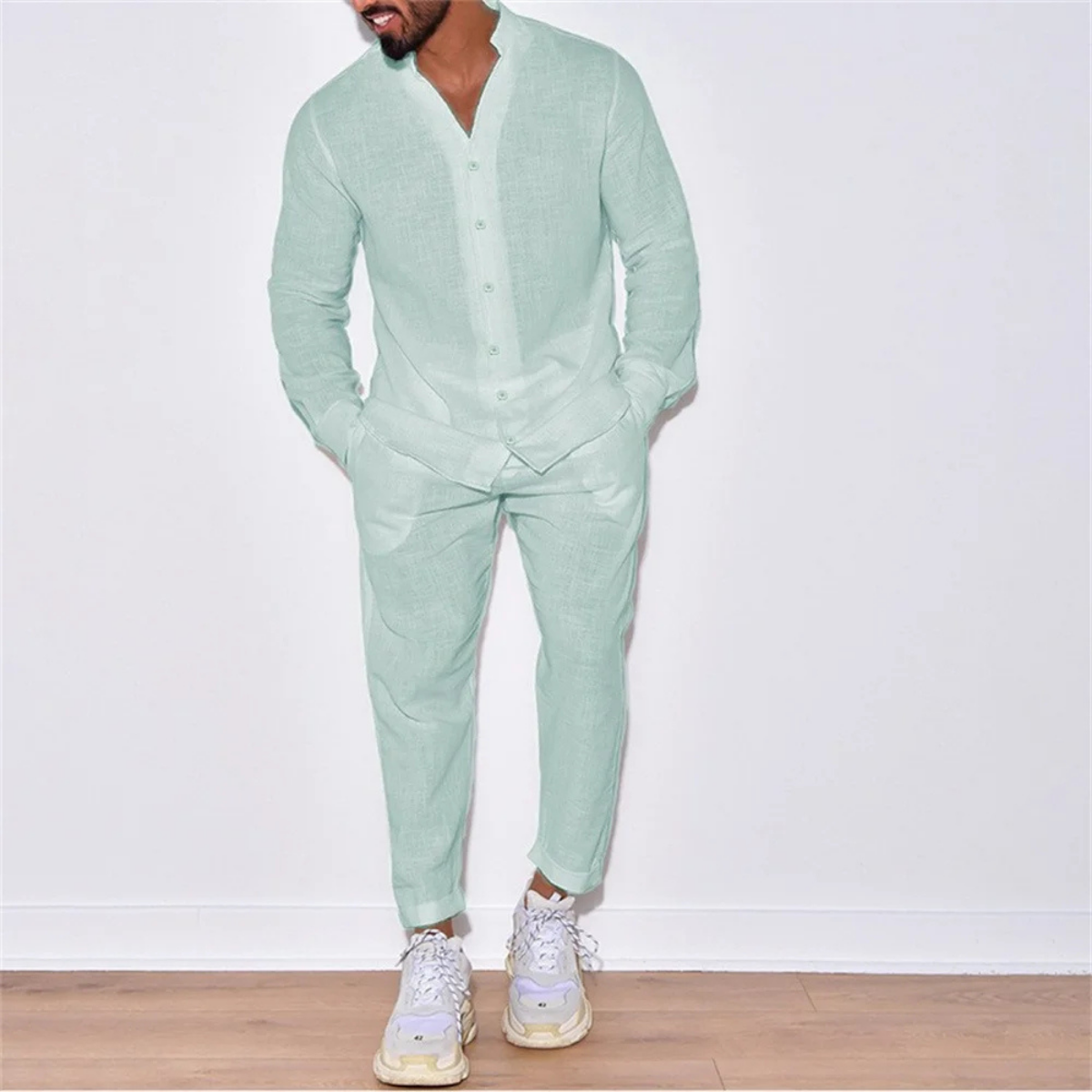 The Pigalle Men’s Solid Colour Summer Casual Shirt & Trousers Set