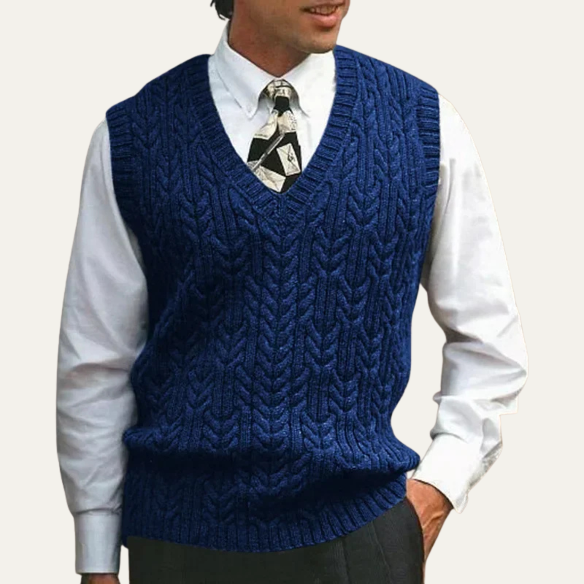 The Livigno Men’s Warm Cable Knitted V Neck Jumper Gilet