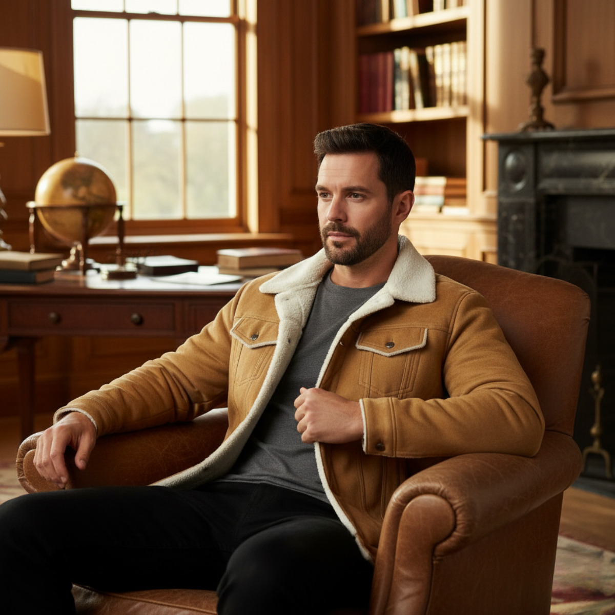 The Wrexham Men’s Shearling Vintage Faux Leather Jacket