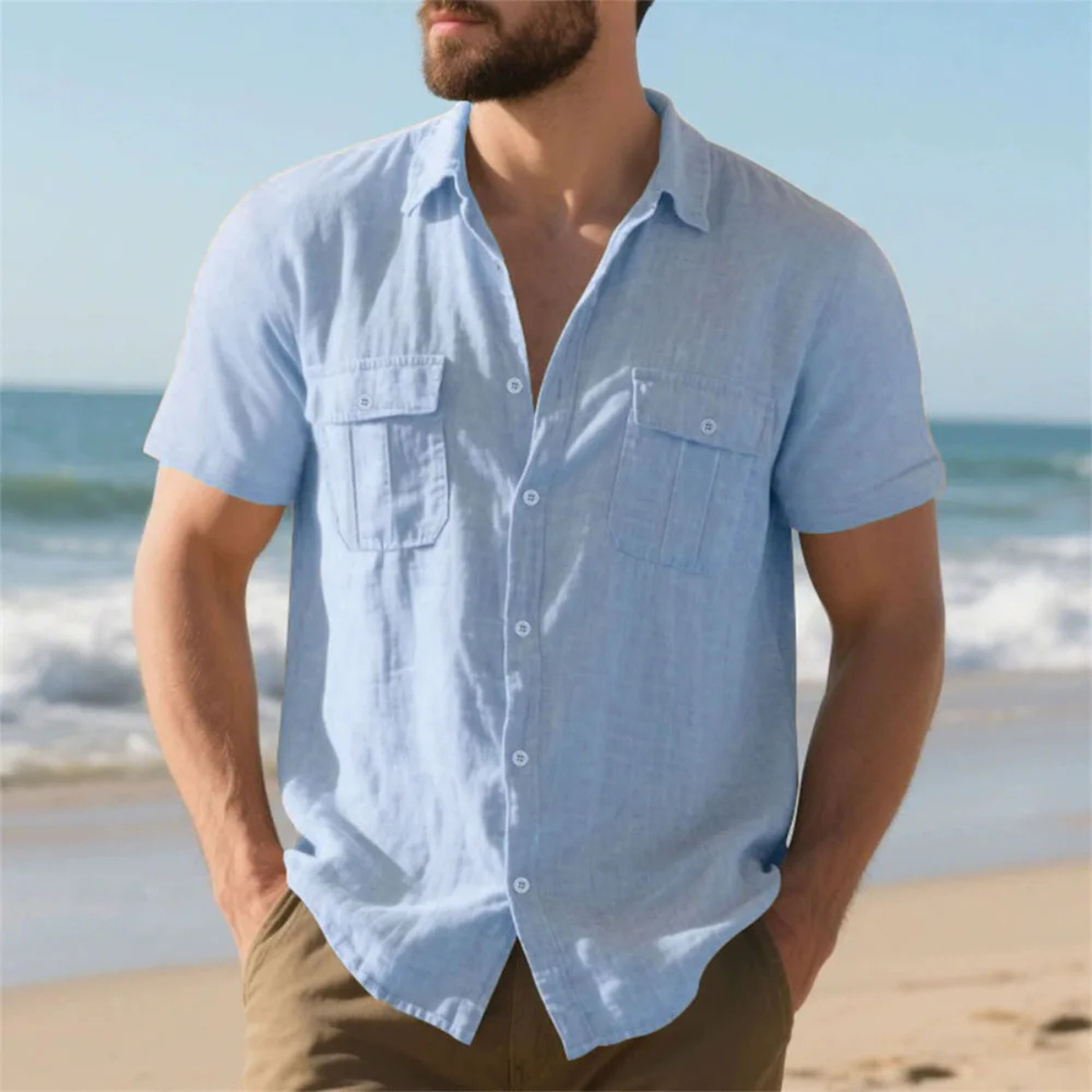 The Norwich Men’s Cotton Linen Short Sleeve Shirt with Double Pockets