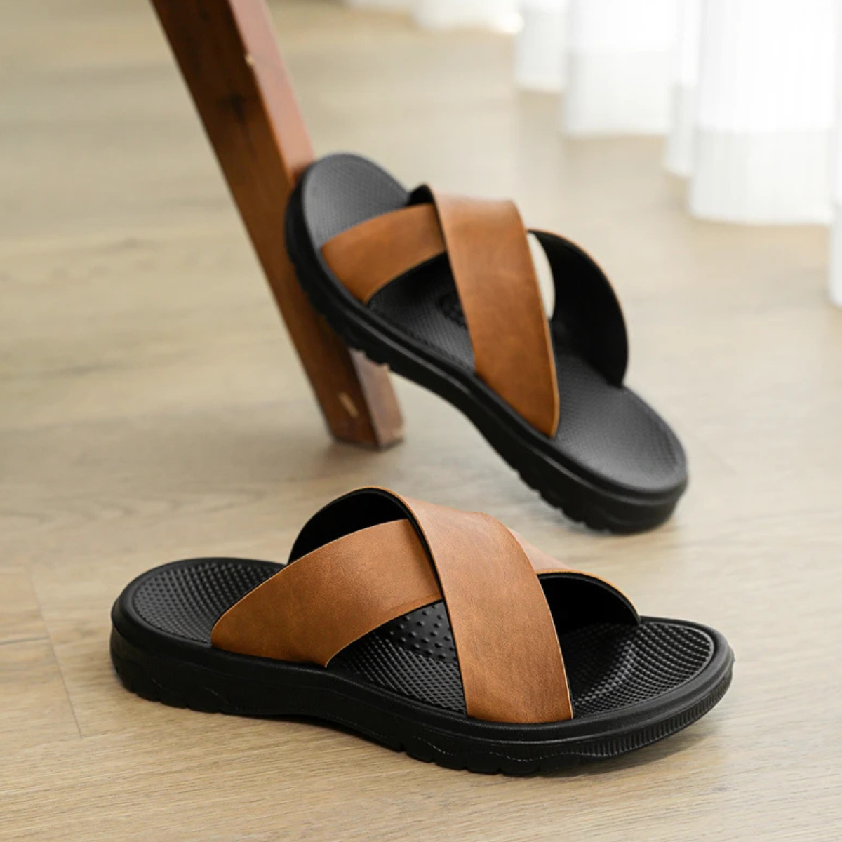 The Viareggio Men’s Open Toe Cross Strap Slide Sandals