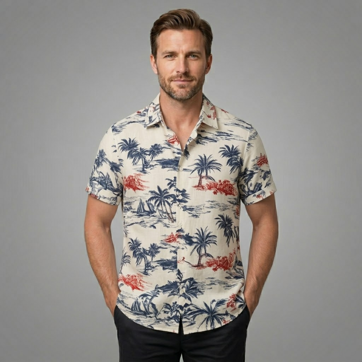 The Cotswolds Men’s Palm Tree Print Short Sleeve Shirt
