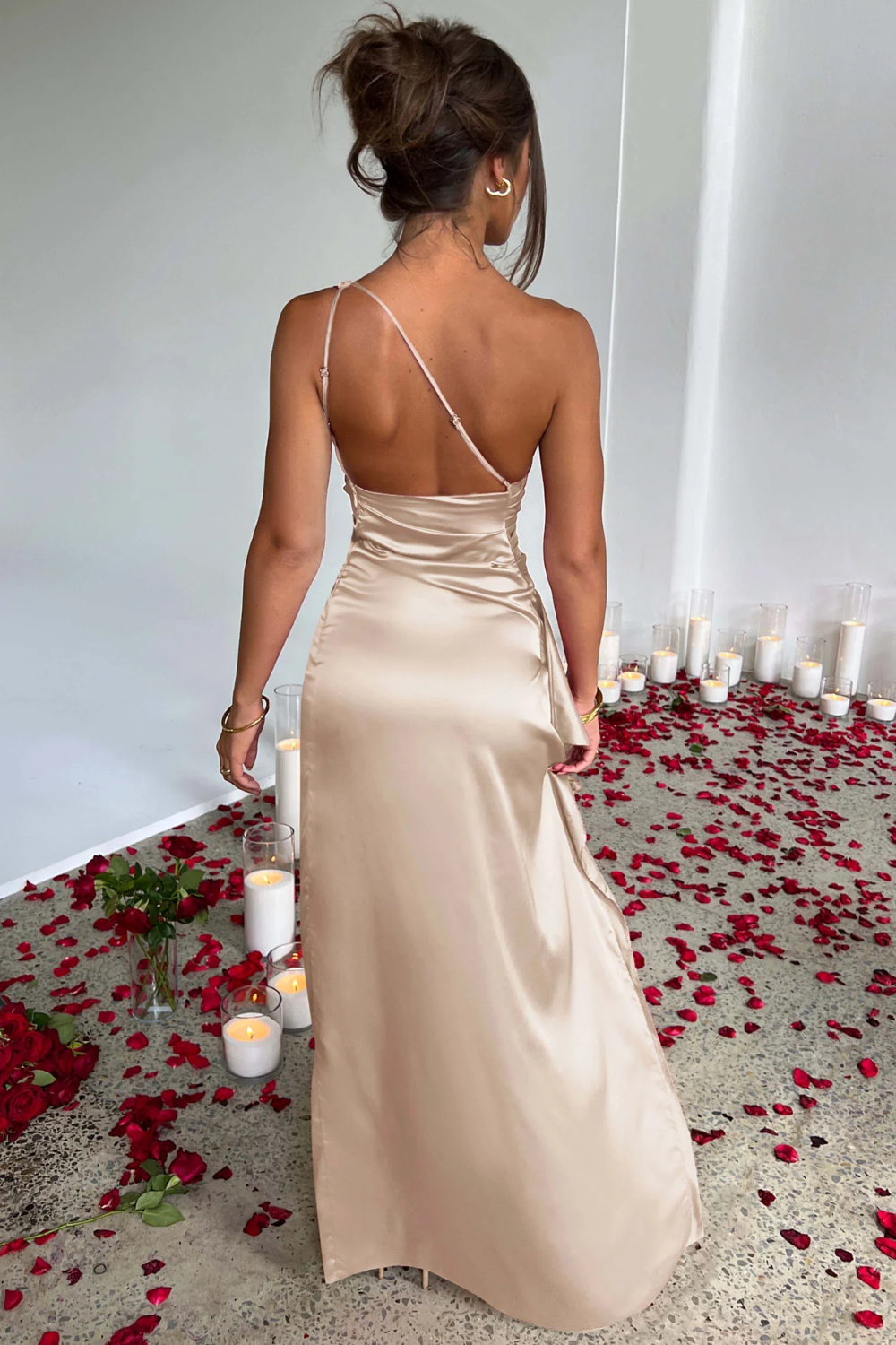 Women's Sheen Satin Gown with One Strap