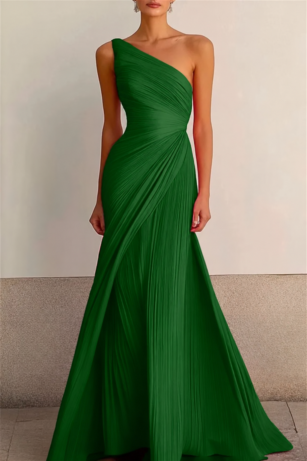Women's One Shoulder Maxi Dress – Pleated Occasion Dress