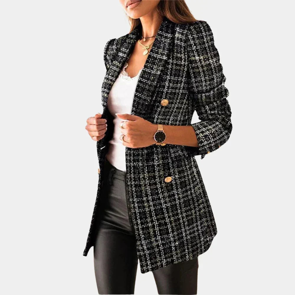 Women's Fitted Check Blazer with Two Rows