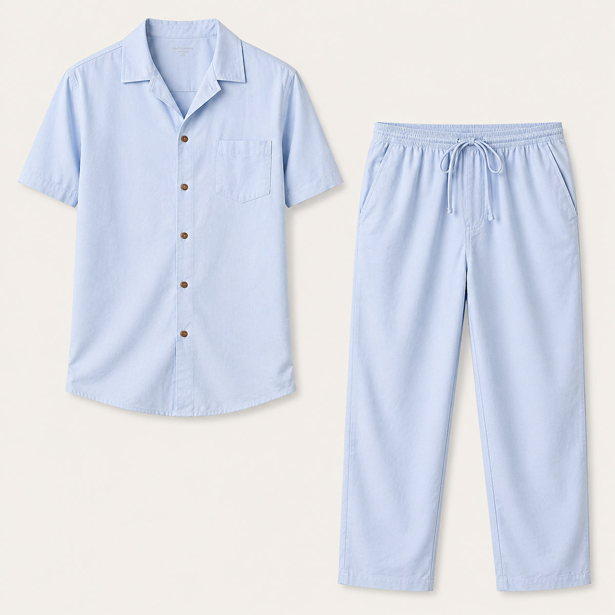 The Morzine Men’s 2 Piece Casual Button Down Set – Linen Shirt and Trousers