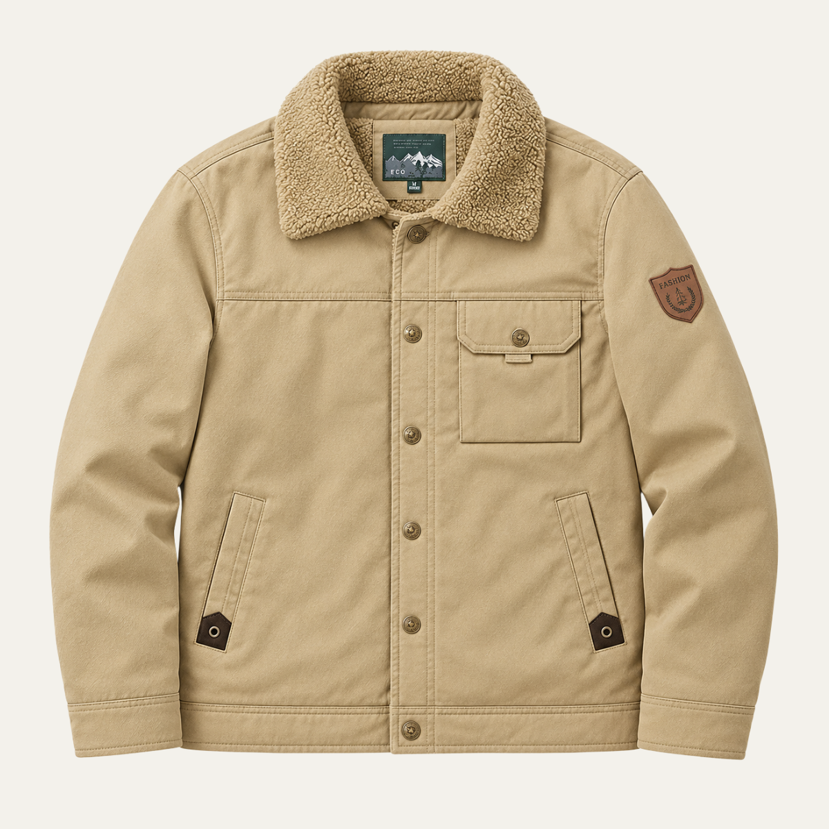 Men's Faux Fur Collar Fleece Jacket