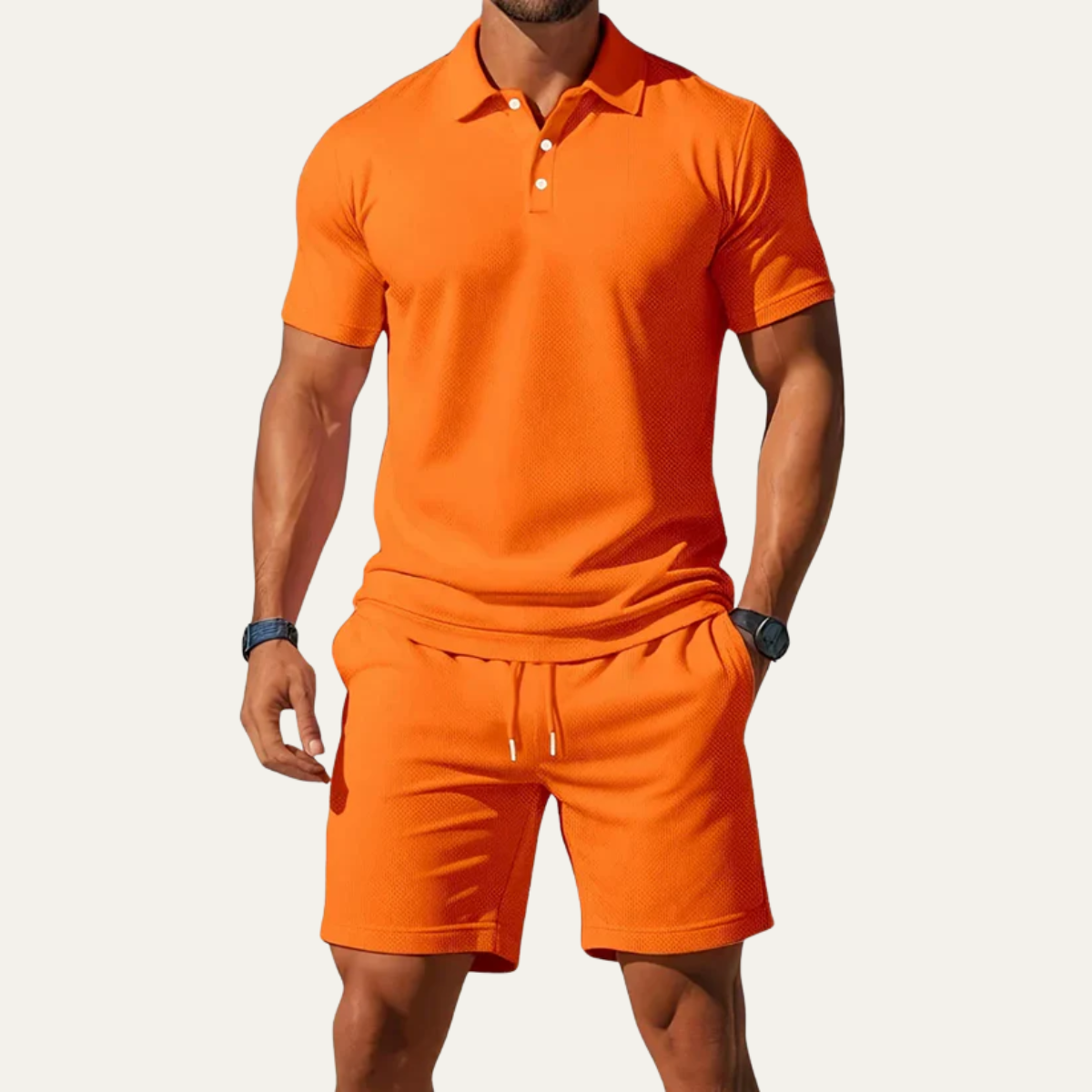 The St. Louis Men's Waffle Knit Polo Shirt & Shorts Set