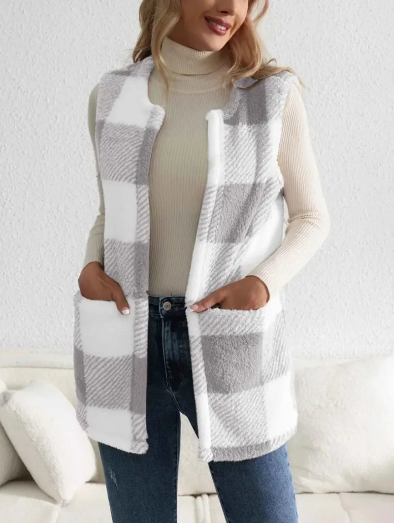 Women's Sleeveless Check Cardigan