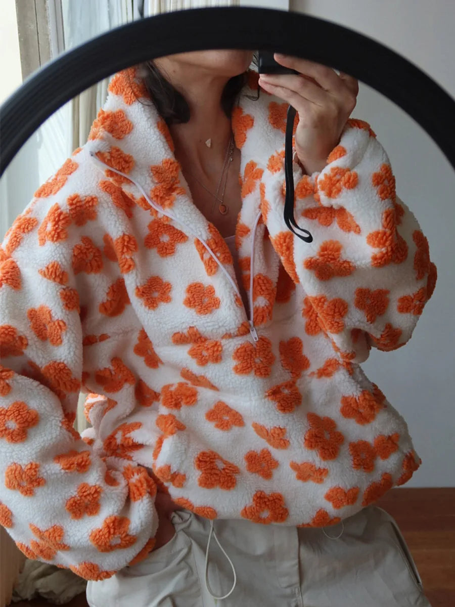Women's Sherpa Lined Floral Pullover