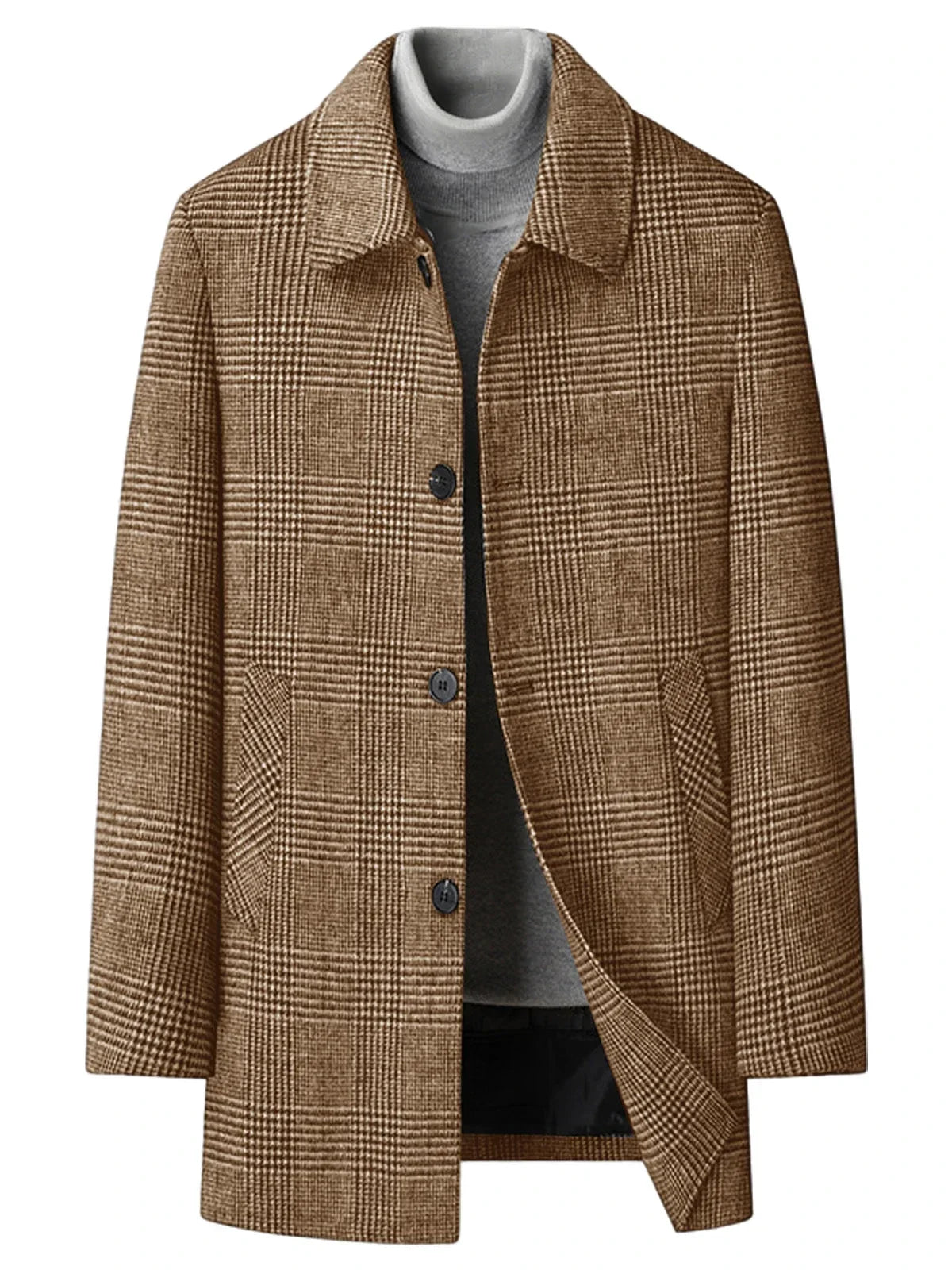 Men's Checked Wool Coat – Tailored Mid Length