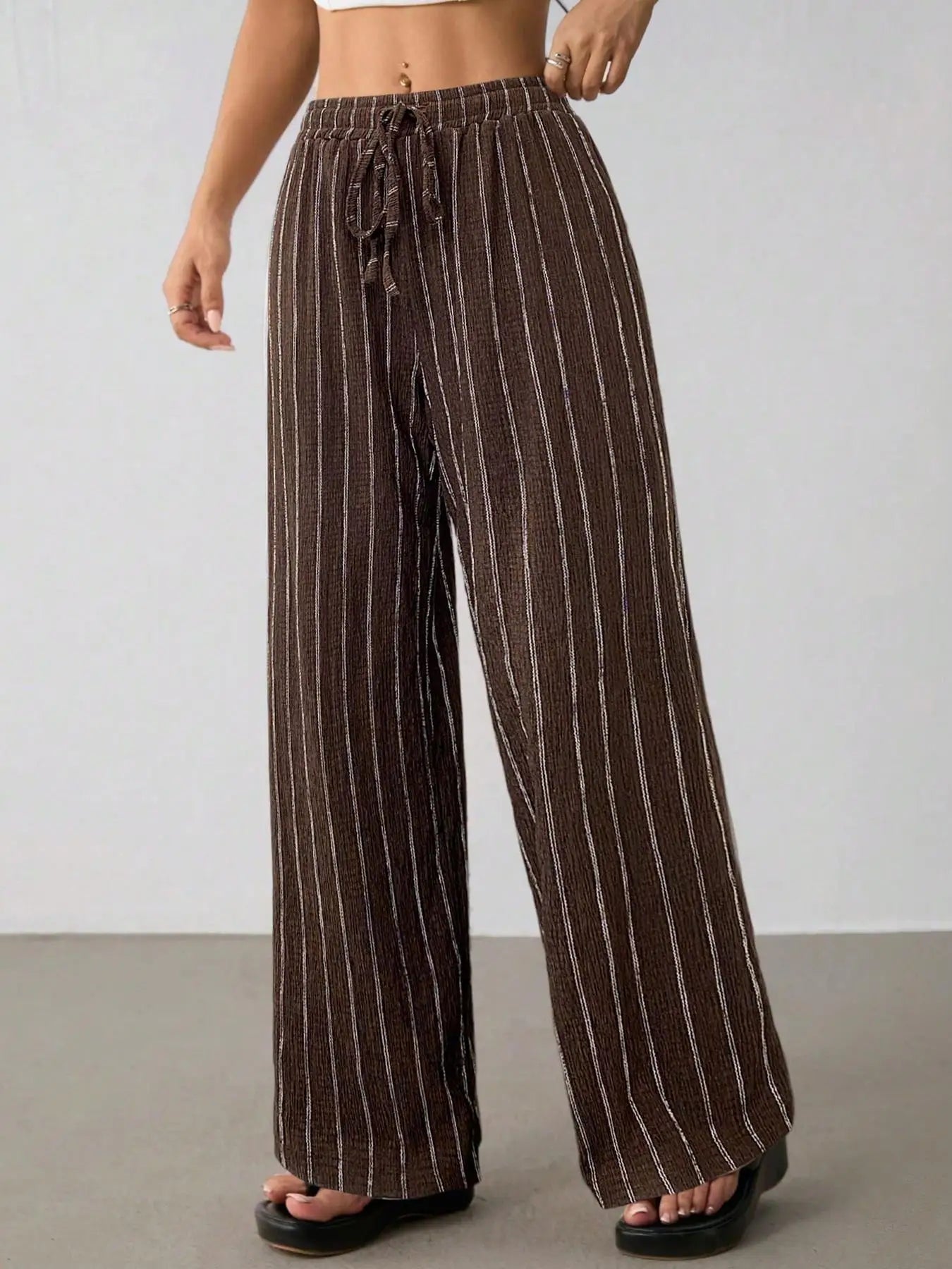 Women's Belted Striped Trousers