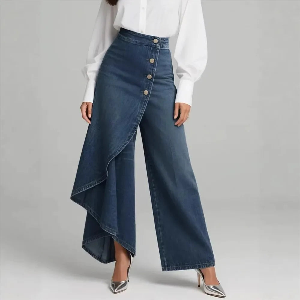 Women's Button Hem Denim Trousers