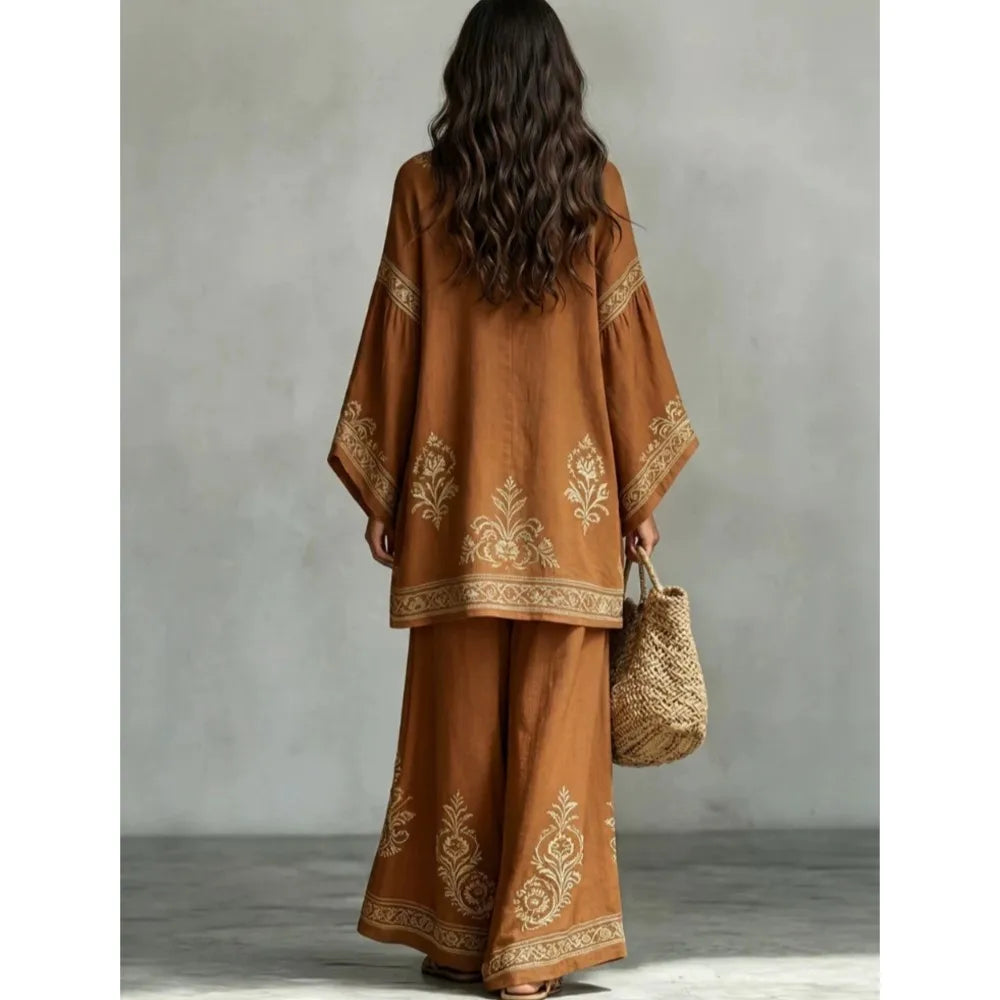 Women's Retro Print Two Piece Set
