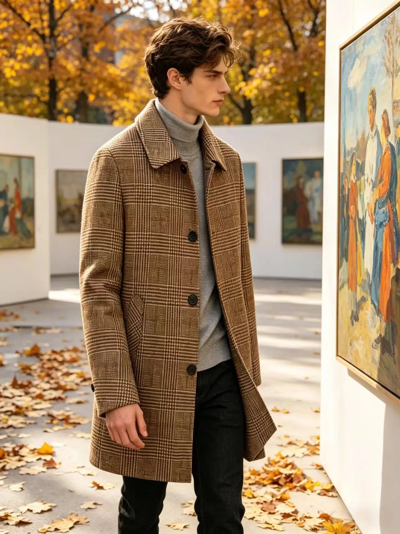 Men's Checked Wool Coat – Tailored Mid Length