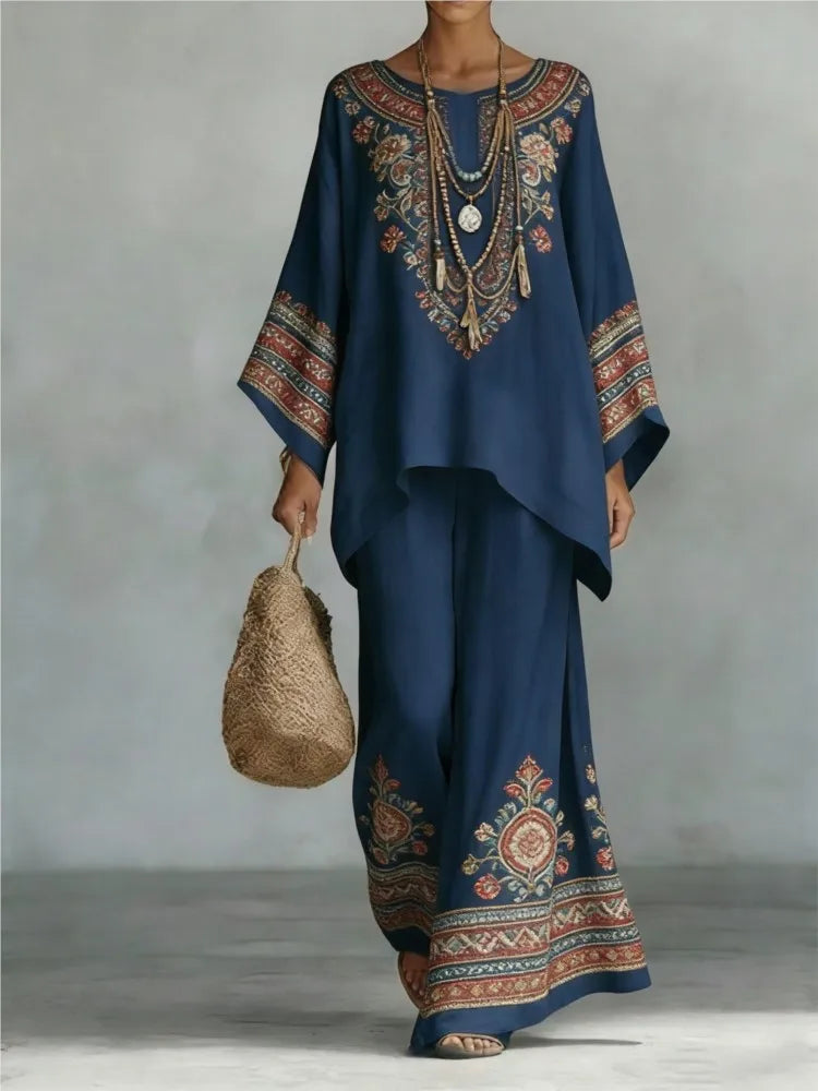 Women's Retro Print Two Piece Set