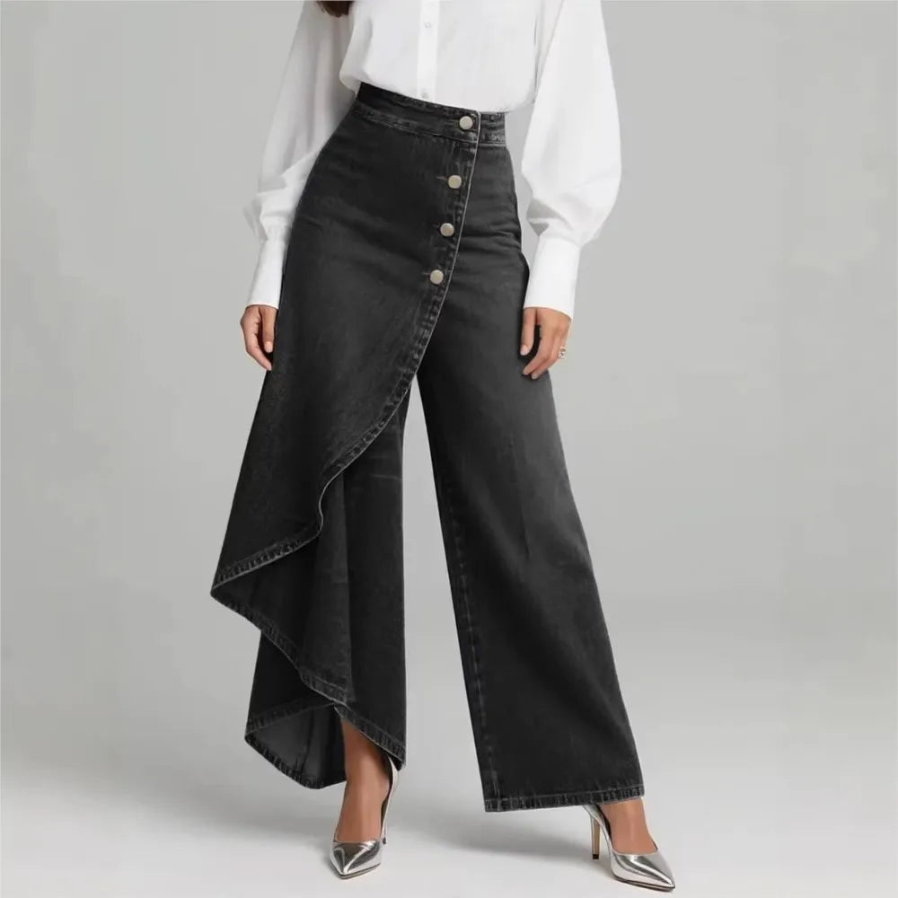 Women's Button Hem Denim Trousers