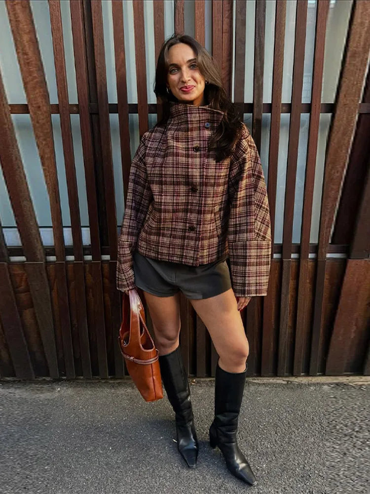 Women's Grid Check Winter Coat