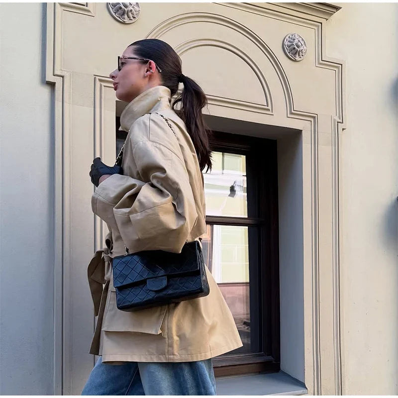 Women's Short Trench with Wide Shoulders
