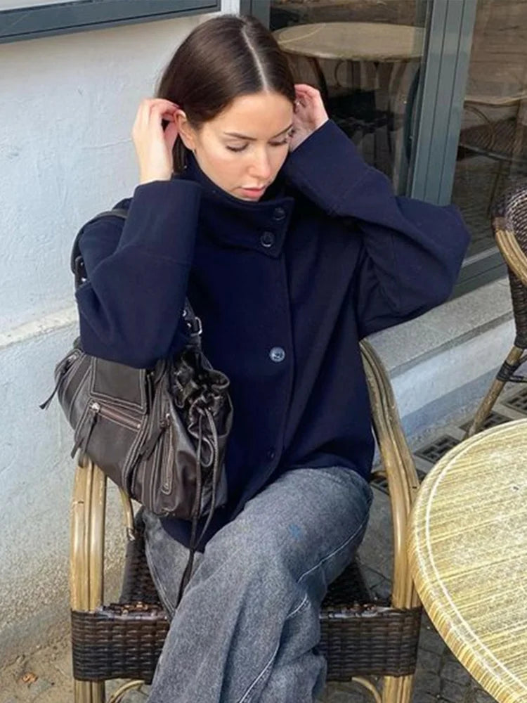 Women's Stand Collar Wool Coat