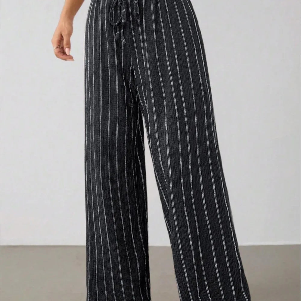 Women's Belted Striped Trousers