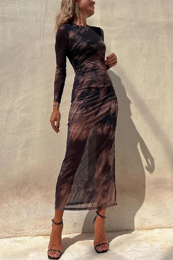 Women's Mesh Print Midi Dress