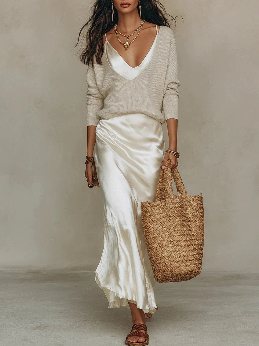 Women's Satin and Knit Two Piece