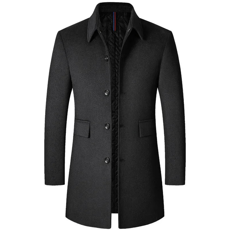Men's Long Wool Overcoat – Single Breasted