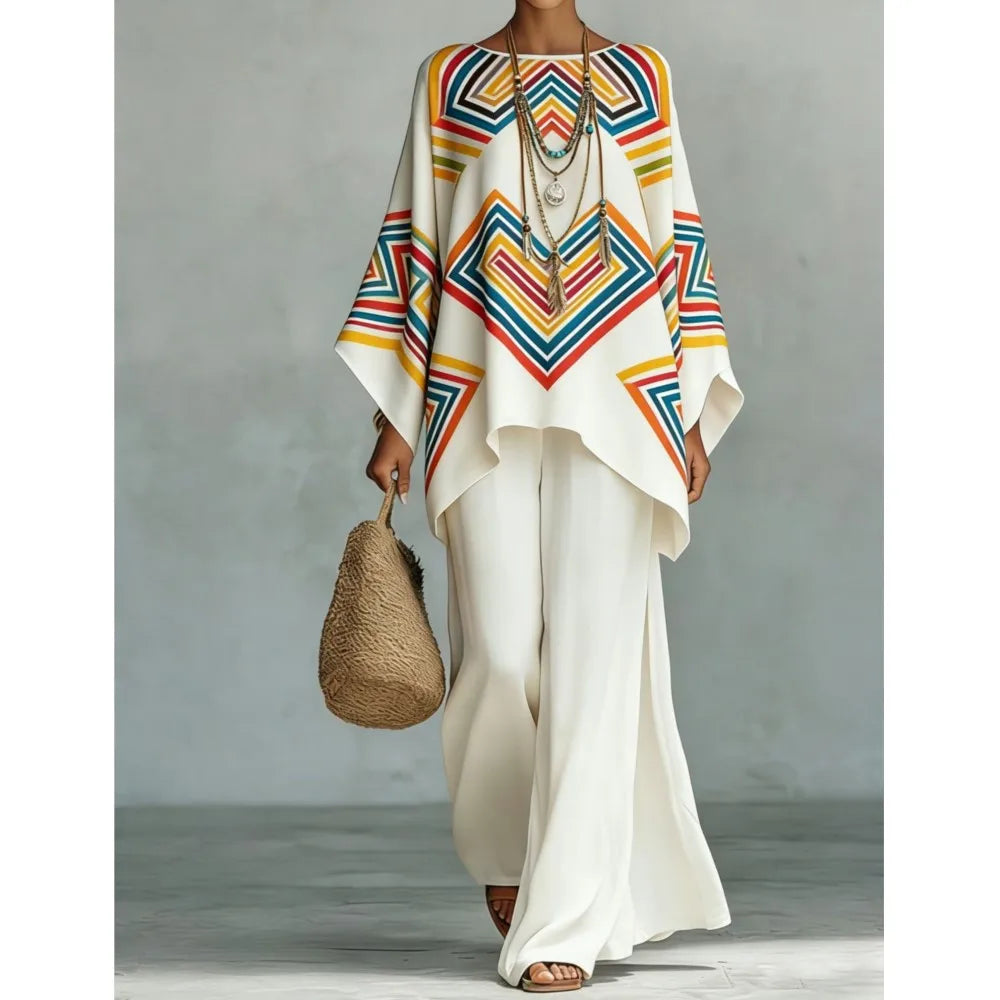 Women's Retro Print Two Piece Set