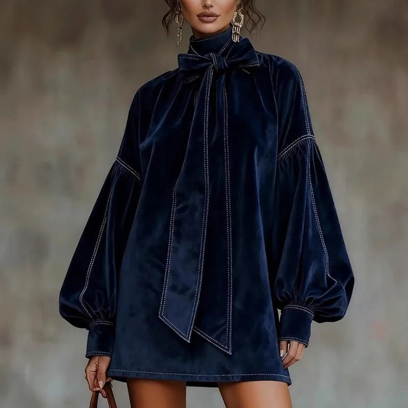 Women's Velvet Bow Mini Dress