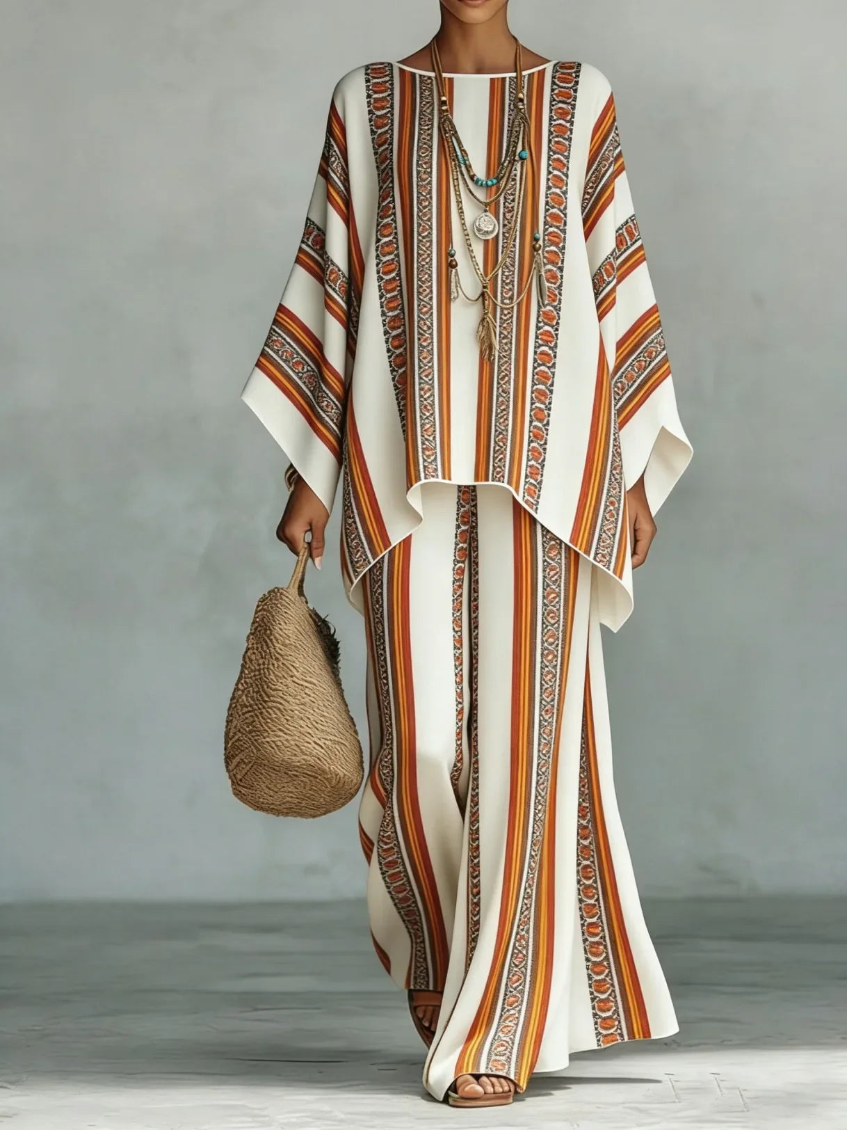 Women's Retro Print Two Piece Set