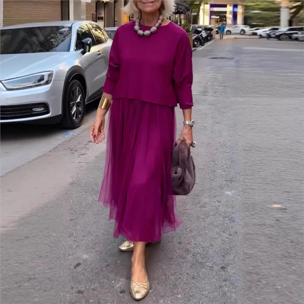 Women's Long Mesh Panel Dress