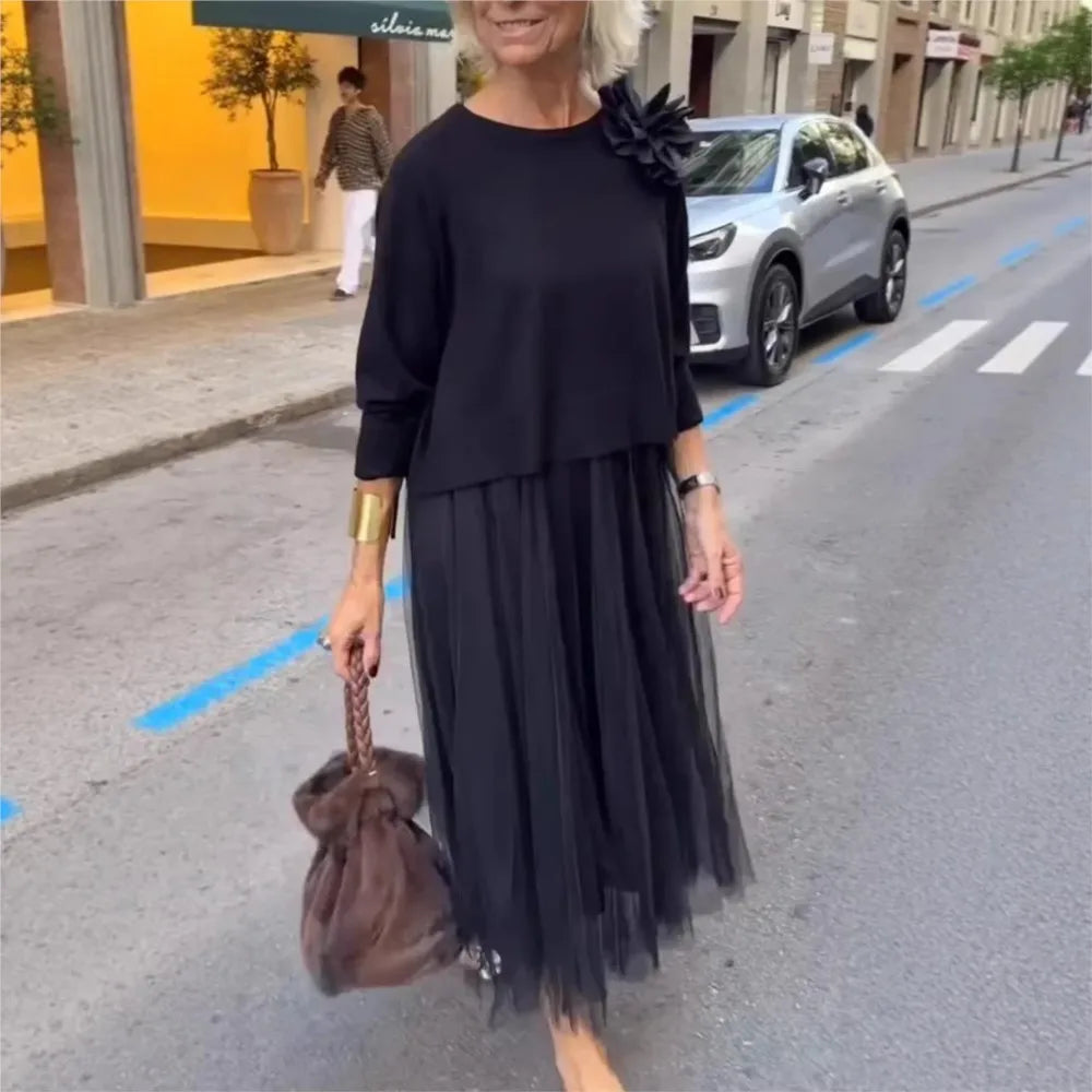 Women's Long Mesh Panel Dress
