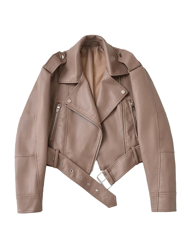 Women's Faux Leather Biker with Belt