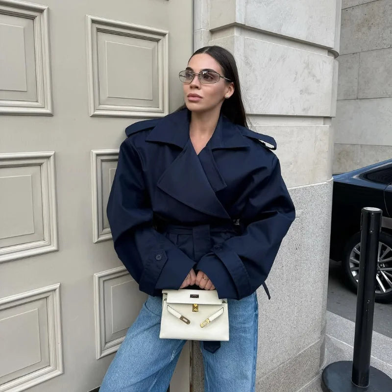 Women's Short Trench with Wide Shoulders