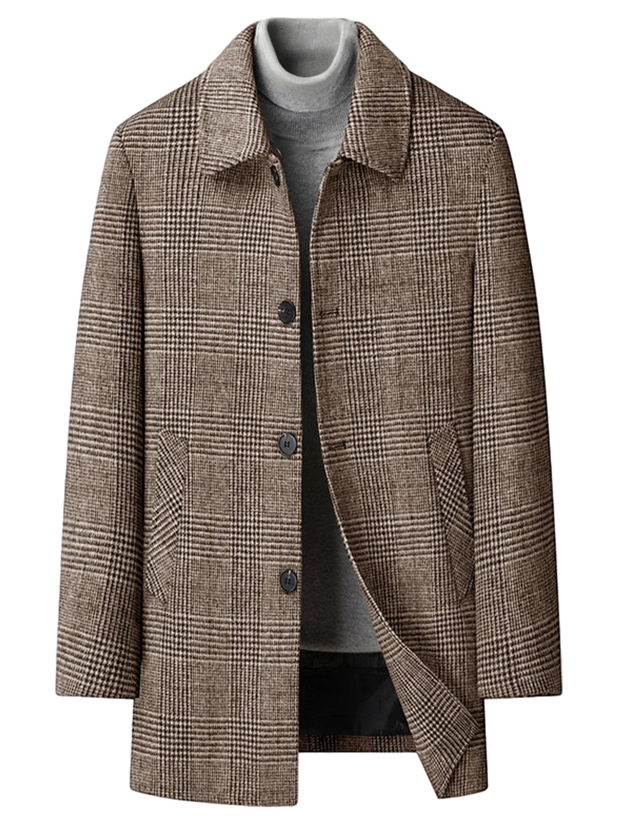Men's Checked Wool Coat – Tailored Mid Length