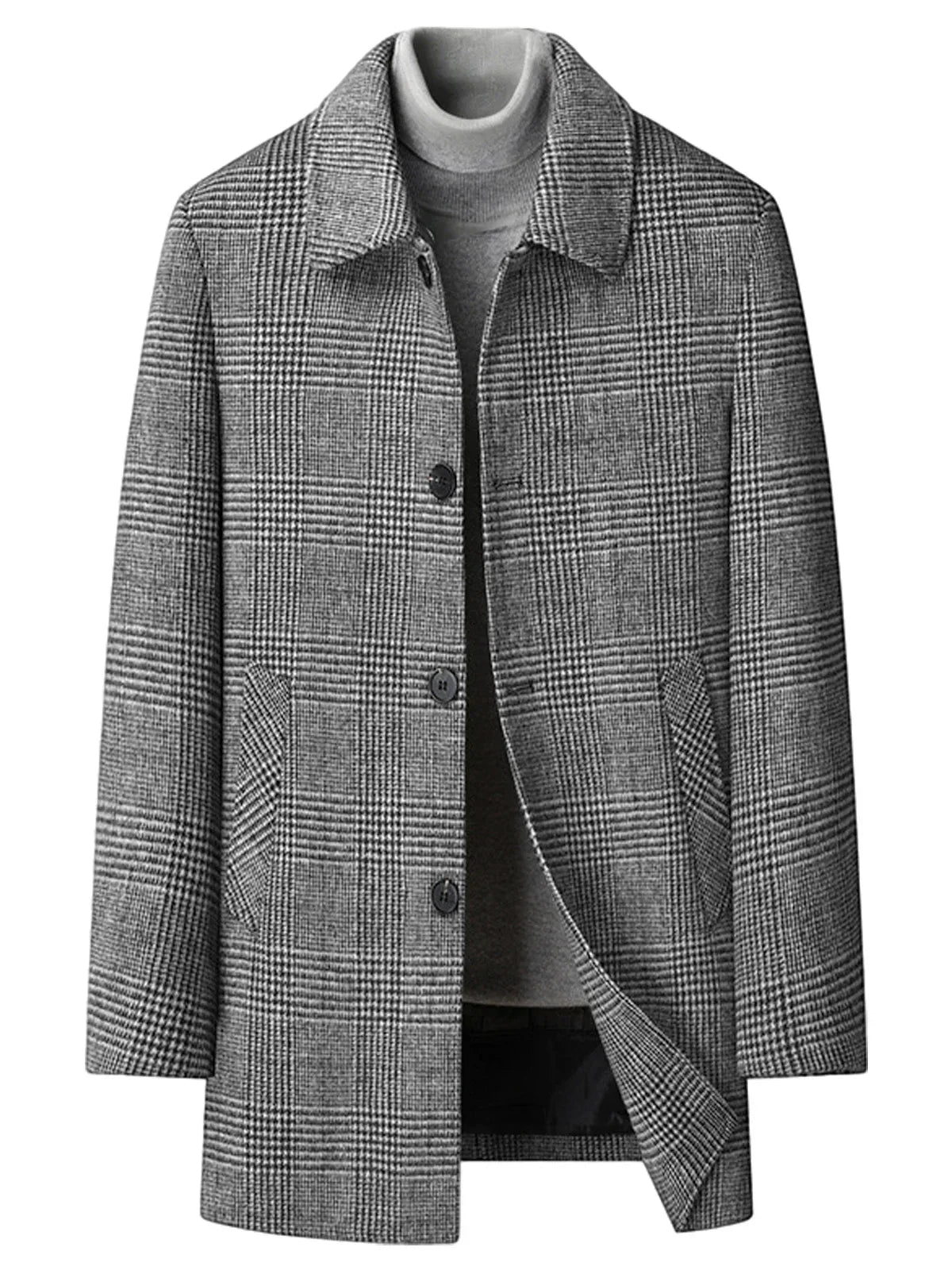 Men's Checked Wool Coat – Tailored Mid Length