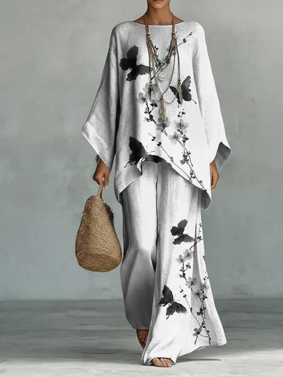 Women's Retro Print Two Piece Set