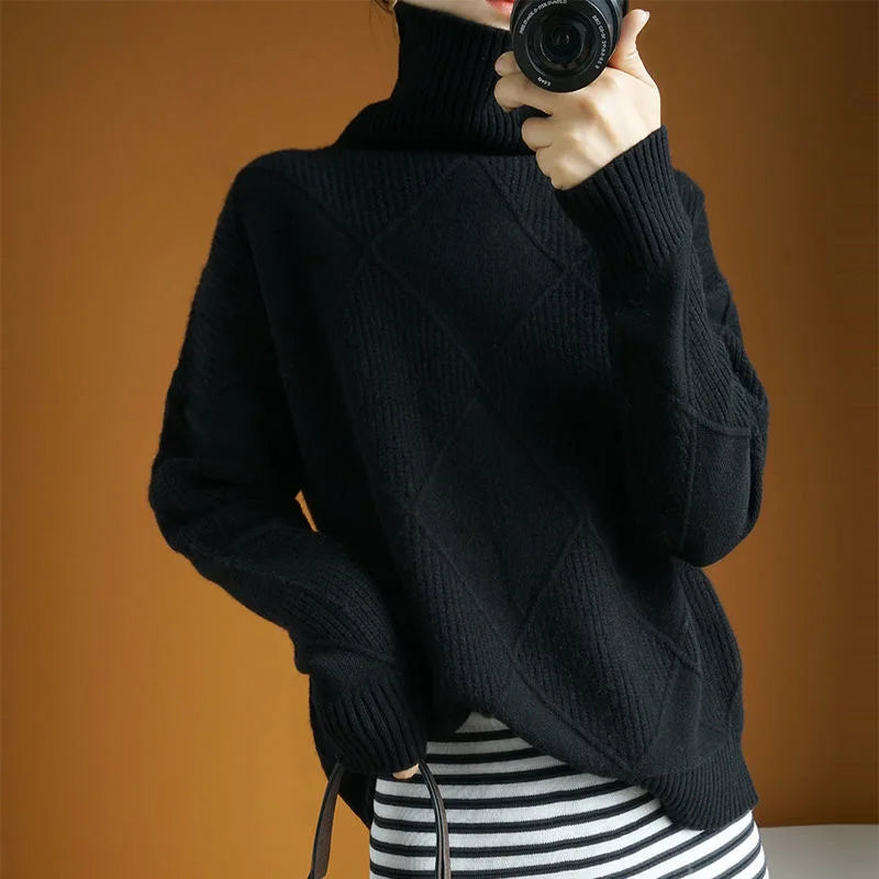 Women's Oversized Diamond Knit Sweater
